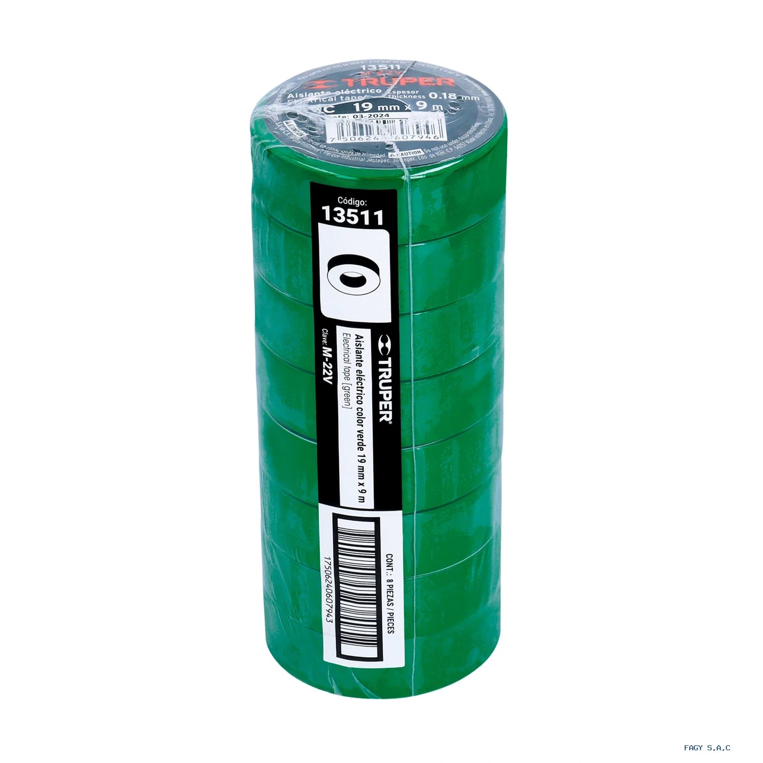 Cinta de aislar de 9 m x 19 mm verde Truper 13511