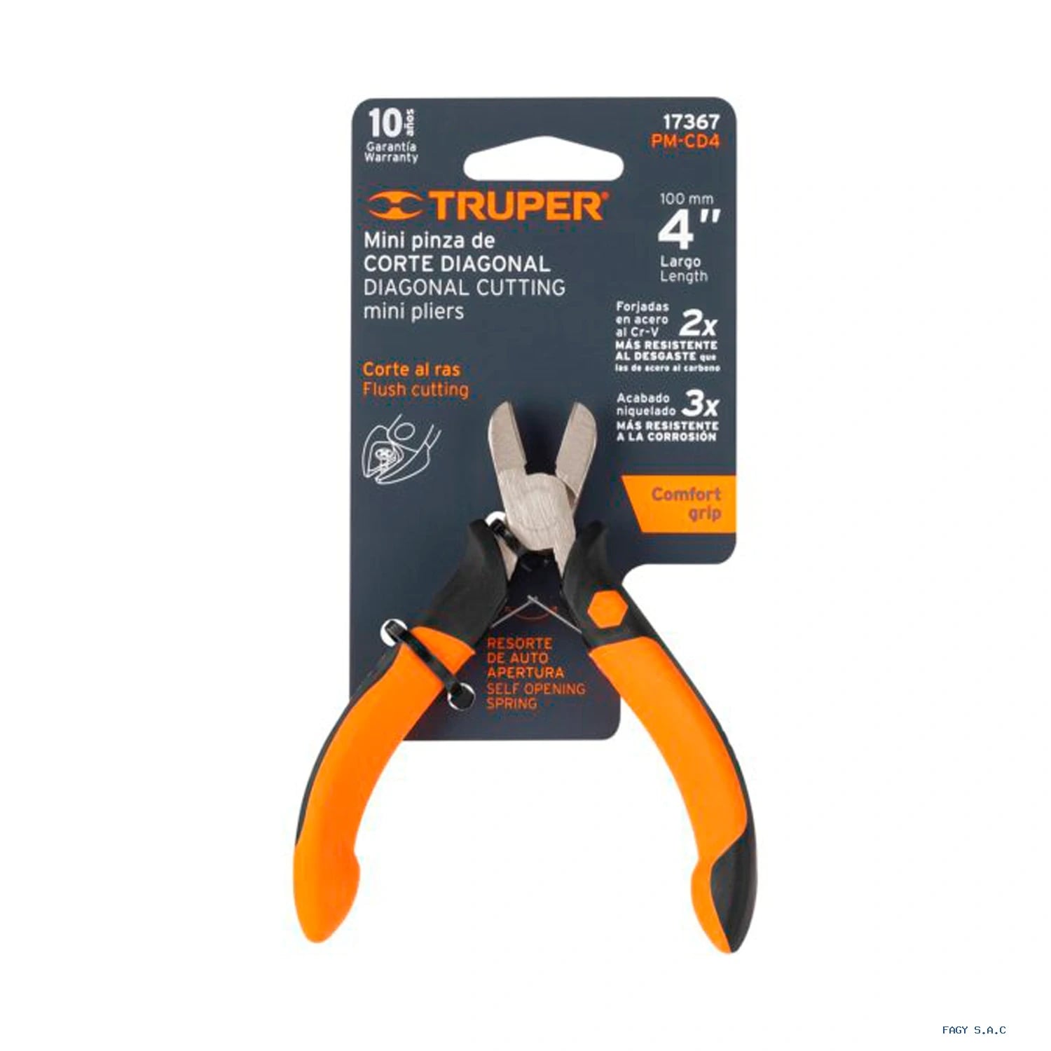 Mini alicate pinza de corte diagonal 4" mango Comfort Grip, Truper 17367