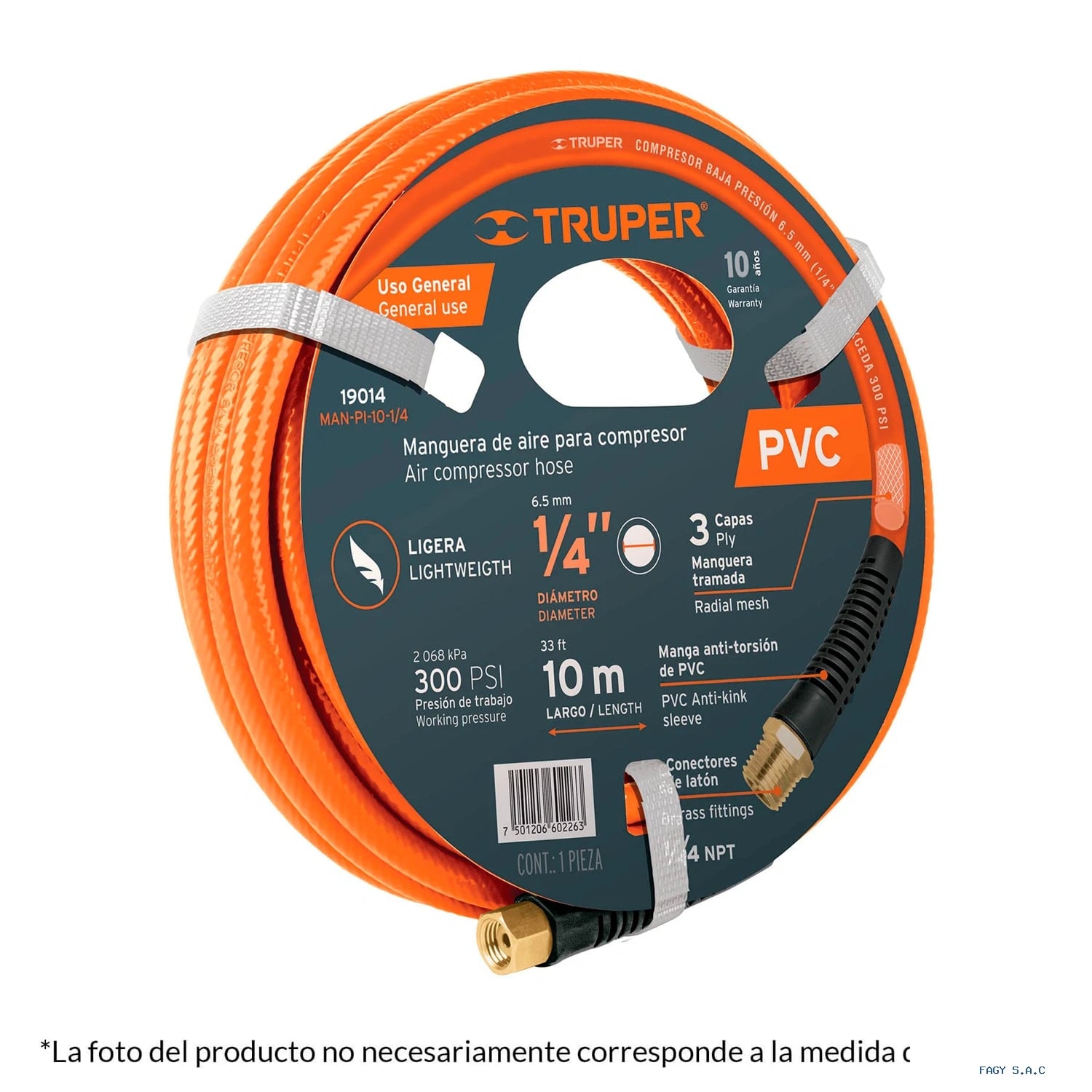 Manguera para compresor, de PVC, 15m x 3/8", Truper 10894