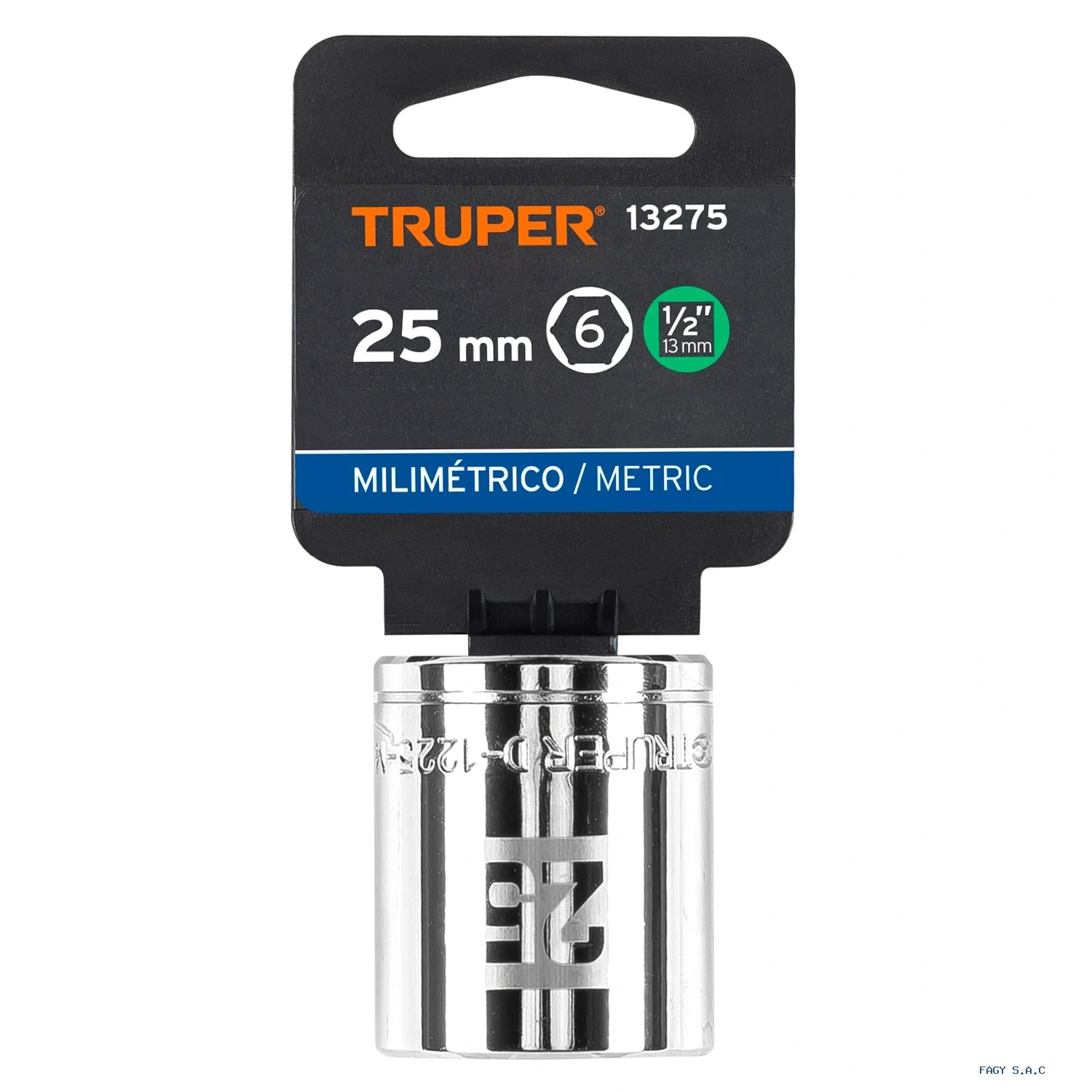 Dado de 25 mm, 6 puntas, cuadro 1/2", Truper 13275