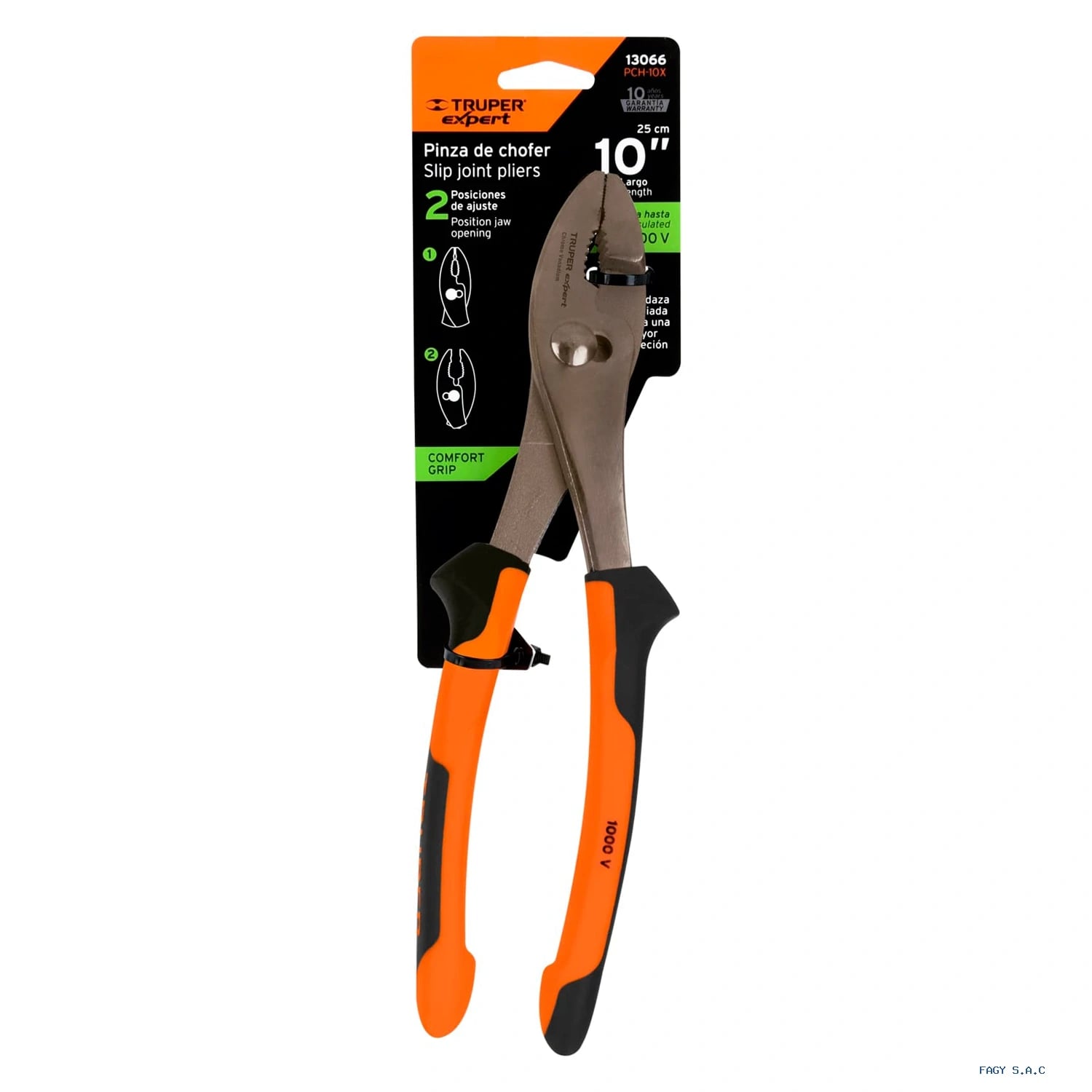 Alicate pinzas de chofer 10" mango Comfort Grip, Truper Expert 13066