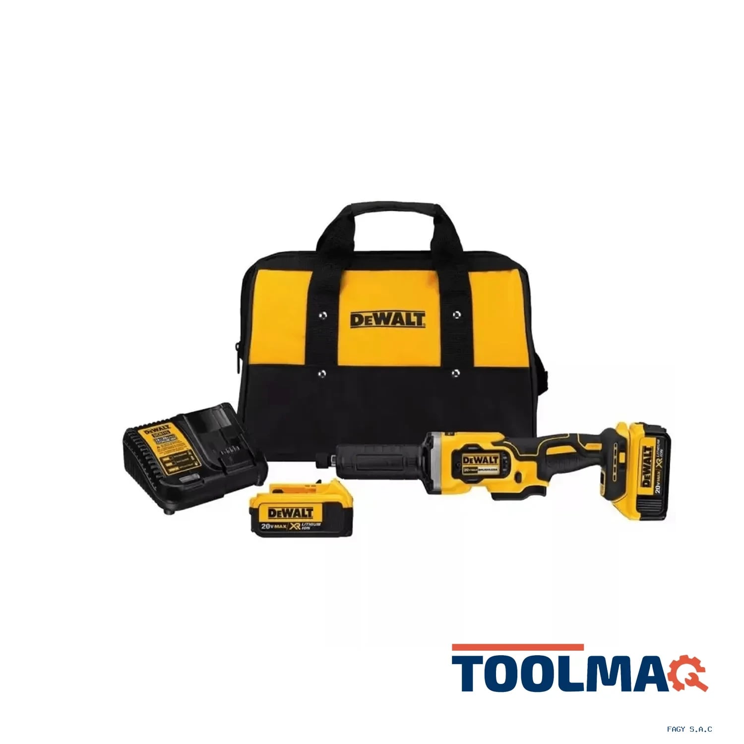 Esmeril Recto Cuello Largo 1/4" 20V XR + 2 Bat 4.0 Ah Dewalt DCG426M2-B2