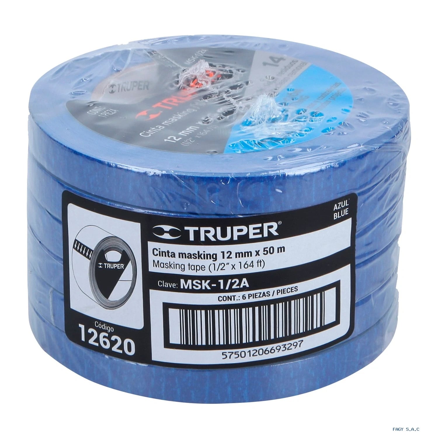 Cinta masking tape azul de 1/2″ x 50 m para pintor Truper 12620
