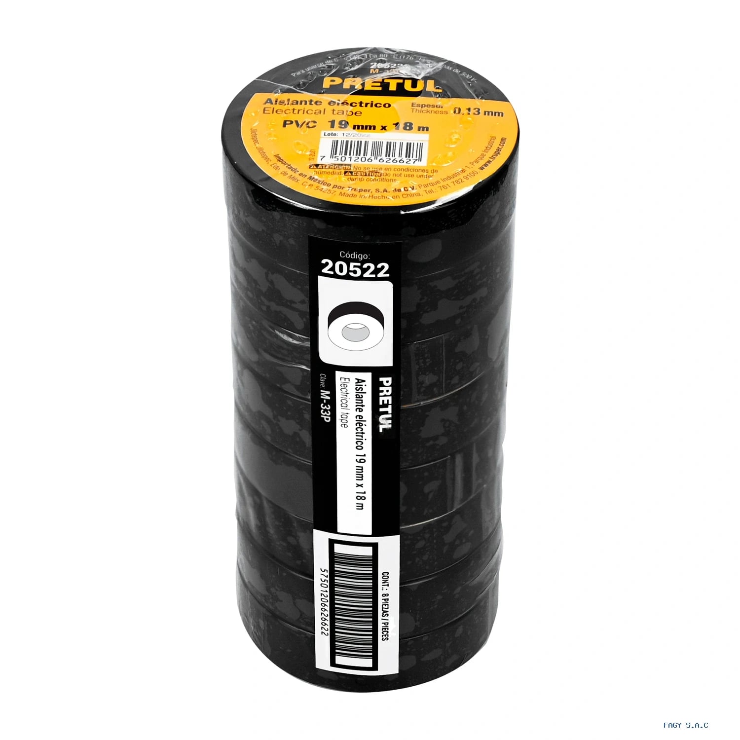 Cinta de aislar de 18 m x 19 mm negra Pretul 20522