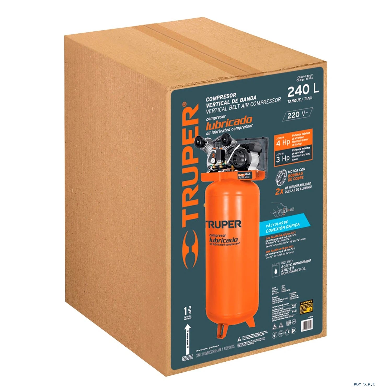 Compresora lubricada de banda, 240 L 102130