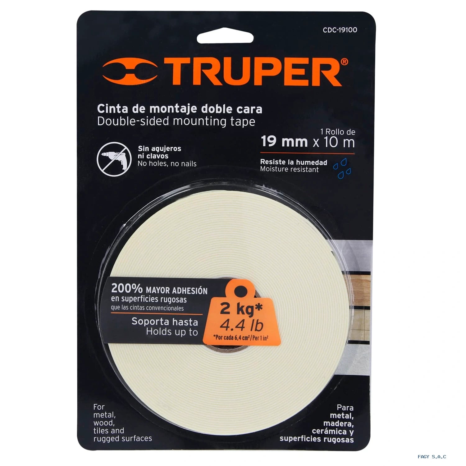 Cinta doble cara de 19 mm x 10 m Truper 11726