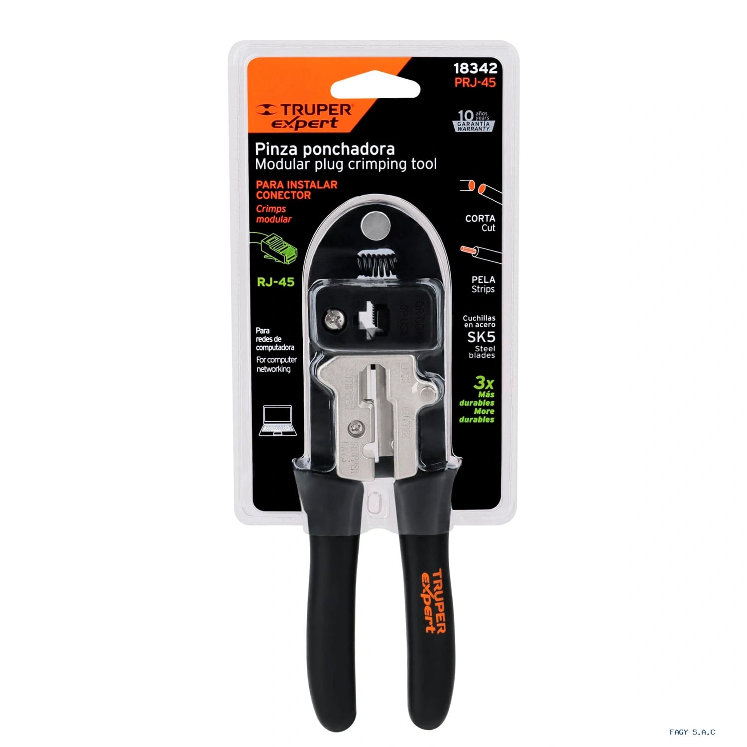Alicate pinza 8" ponchadora para cables RJ-45, 8 contactos, Truper 18342