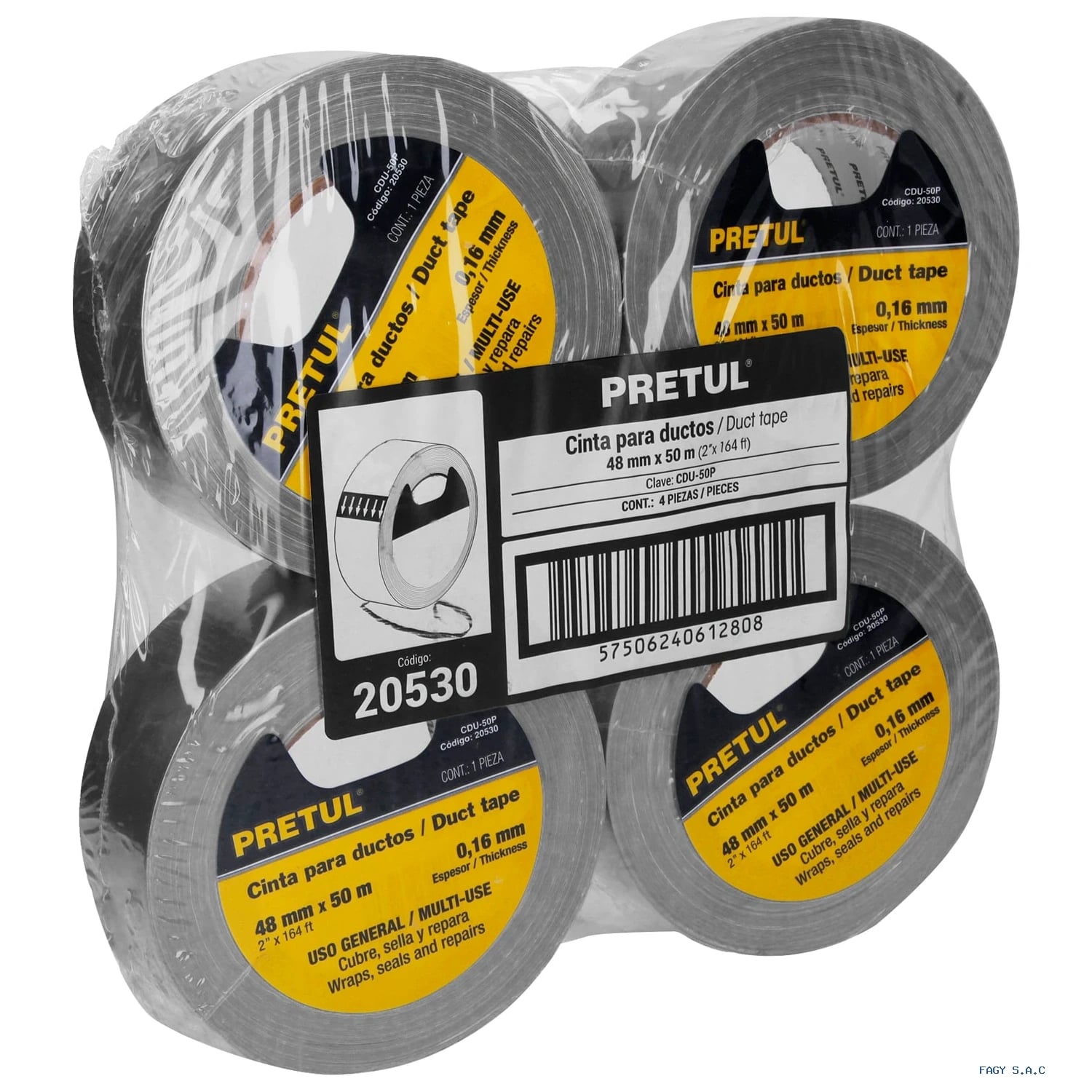 Cinta de 50 m para ducto espesor 0.16 mm Pretul 20530