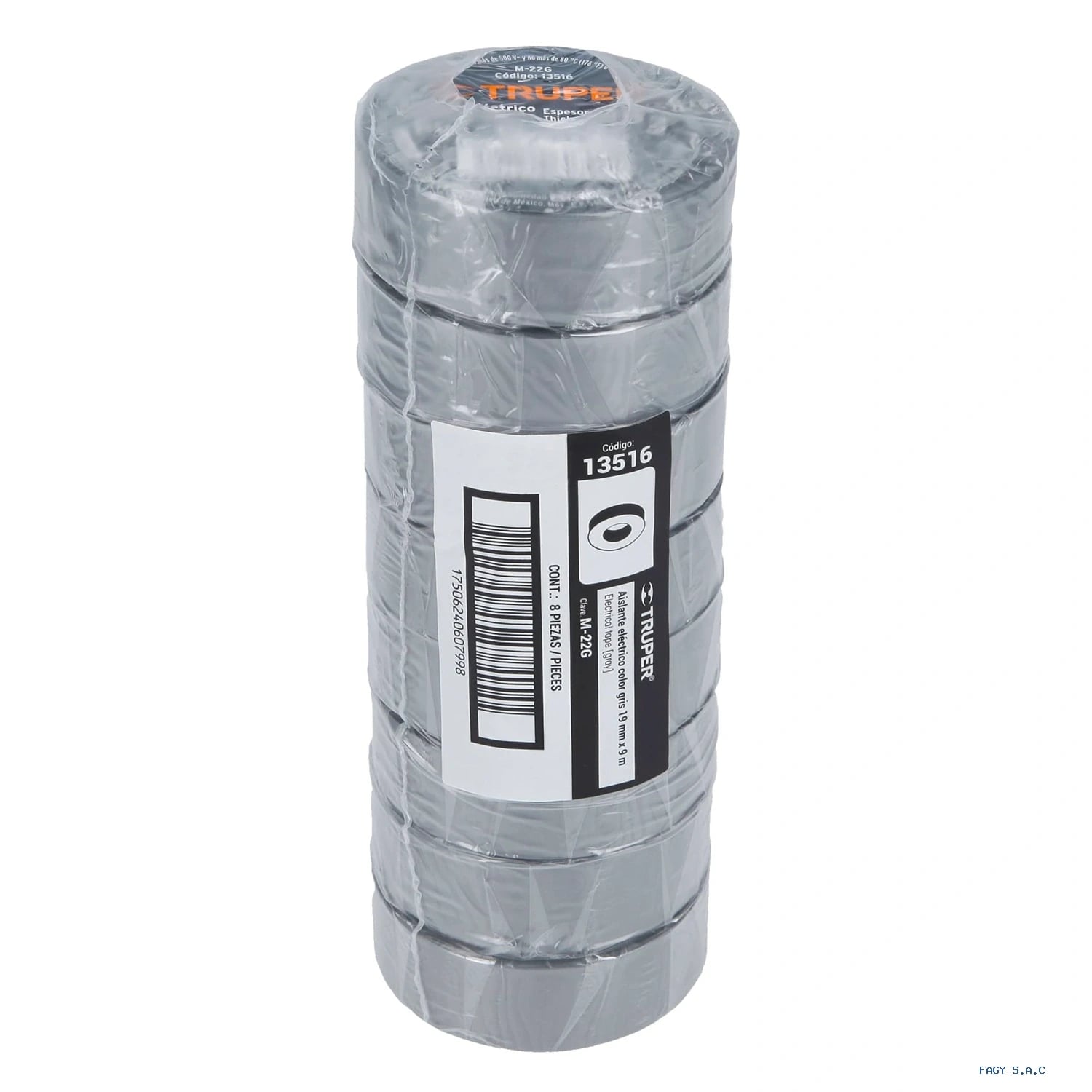 Cinta de aislar de 9 m x 19 mm gris Truper 13516