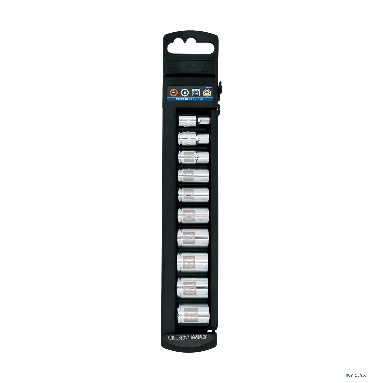 Juego de 10 dados cuadro 1/4" mm, Truper 14166