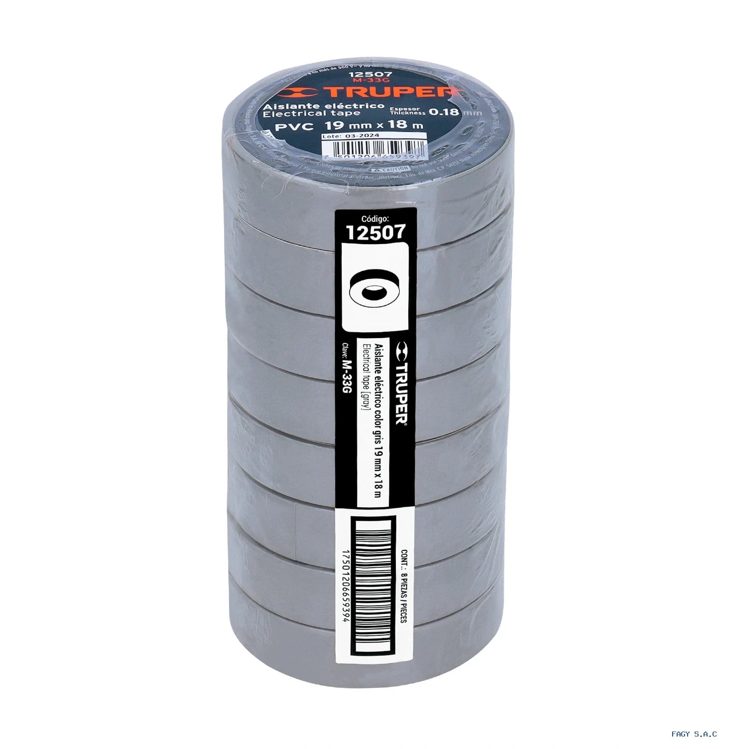 Cinta de aislar de 18 m x 19 mm gris Truper 12507