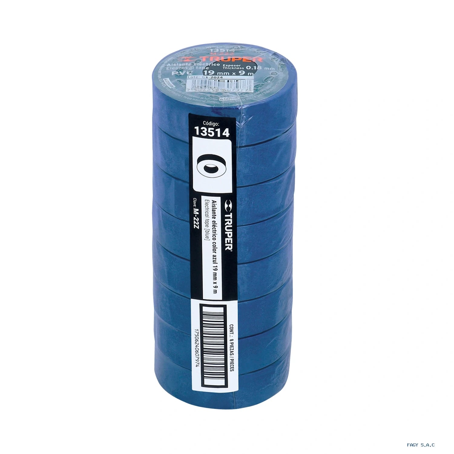 Cinta de aislar de 9 m x 19 mm azul Truper 13514