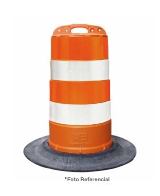 Cilindro vial naranja con 2 cintas reflectivas con base de caucho