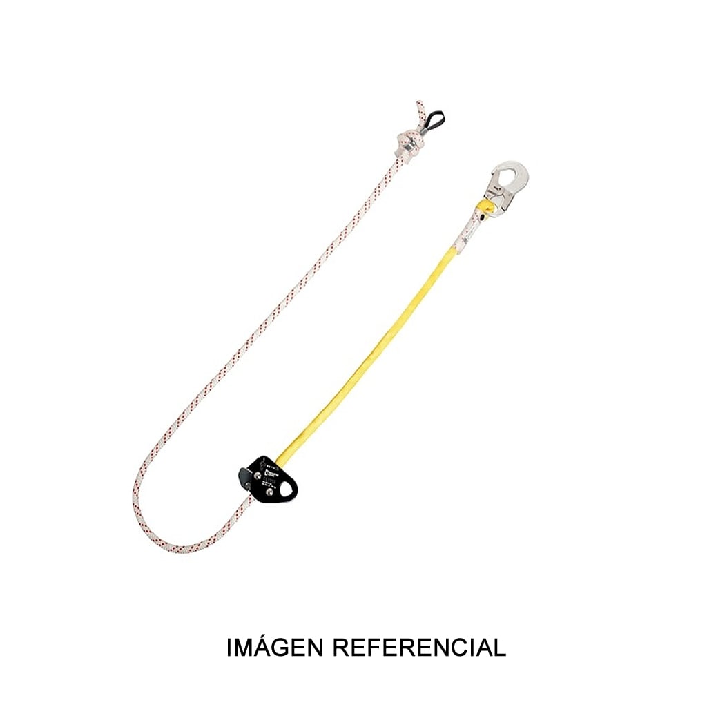 Elemento de amarre para posicionamiento con bloqueador de cuerda y conector